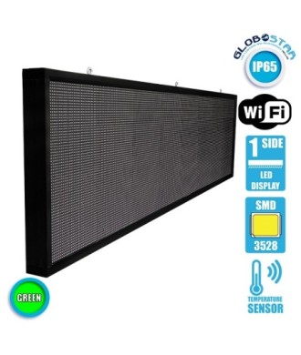 GLOBOSTAR® DISPLAY 90292 Κυλιόμενη Ψηφιακή Επιγραφή P10 Μονής Όψης LED AC 220-240V Αδιάβροχο IP65 Πράσινο - WiFi Control μέσω FK APP - Αισθητήρας Θερμοκρασίας & Υγρασίας - Μ264 x Π9 x Υ72cm - 2 Χρόνια Εγγύηση